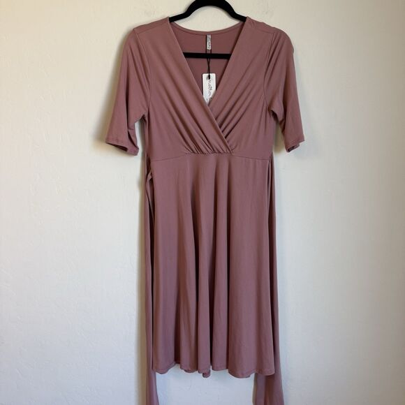 Mother Bee NWT Medium Dusty Pink Mauve Maternity Knee Length Jersey Knit Dress - Picture 2 of 14